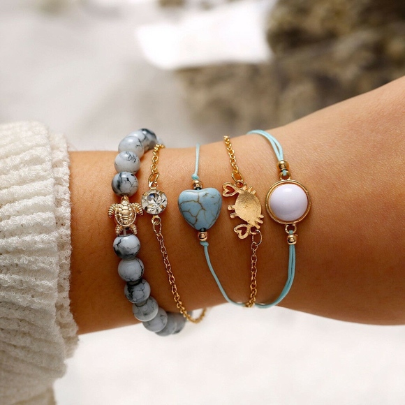 5-piece 'Sea Life' Marble Turquoise Bracelet Set - Picture 8 of 8